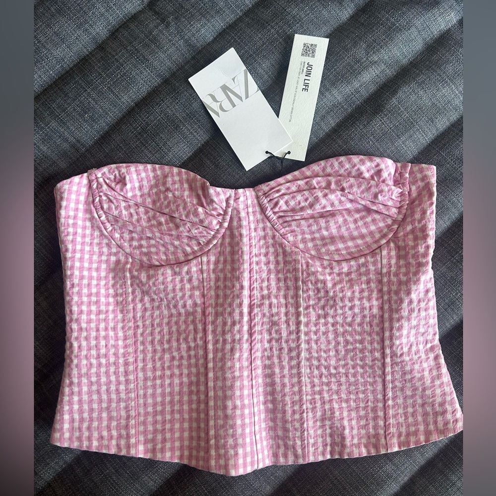 Women’s Zara pink gingham corset top. Size M. Brand new never worn.